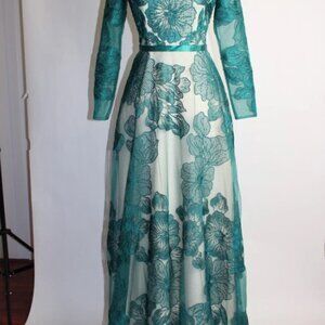 SPECIAL OCCASION Formal SHEER Embroidery Floral Long Evening Gown prom dress